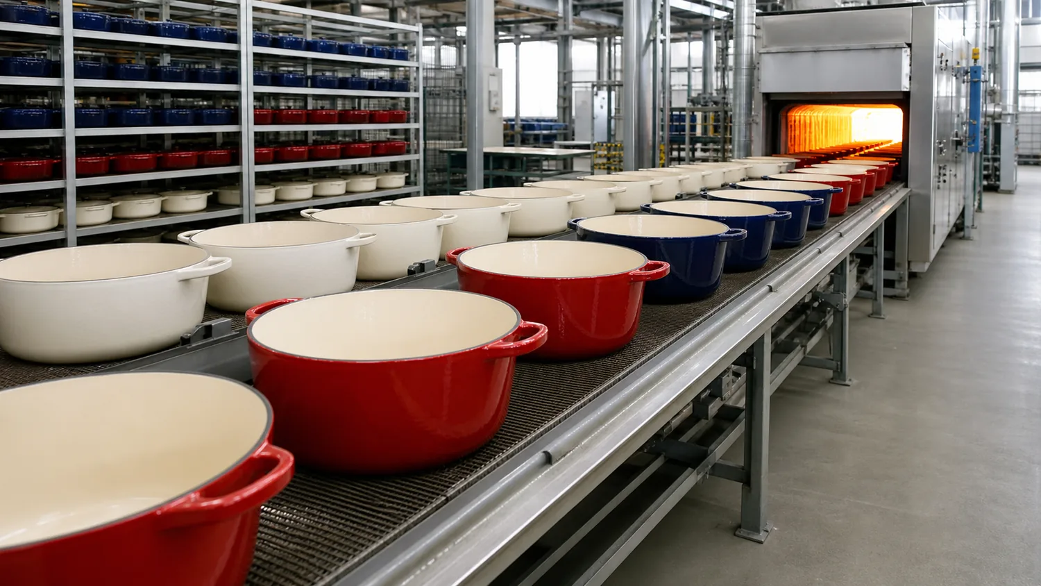 Real enameled cast iron Dutch oven production line reference