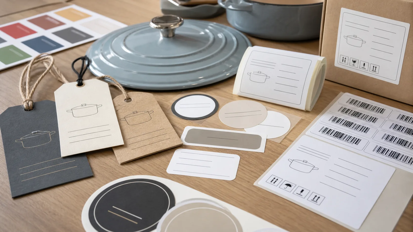 Logo label sticker and barcode materials for Dutch oven private label planning