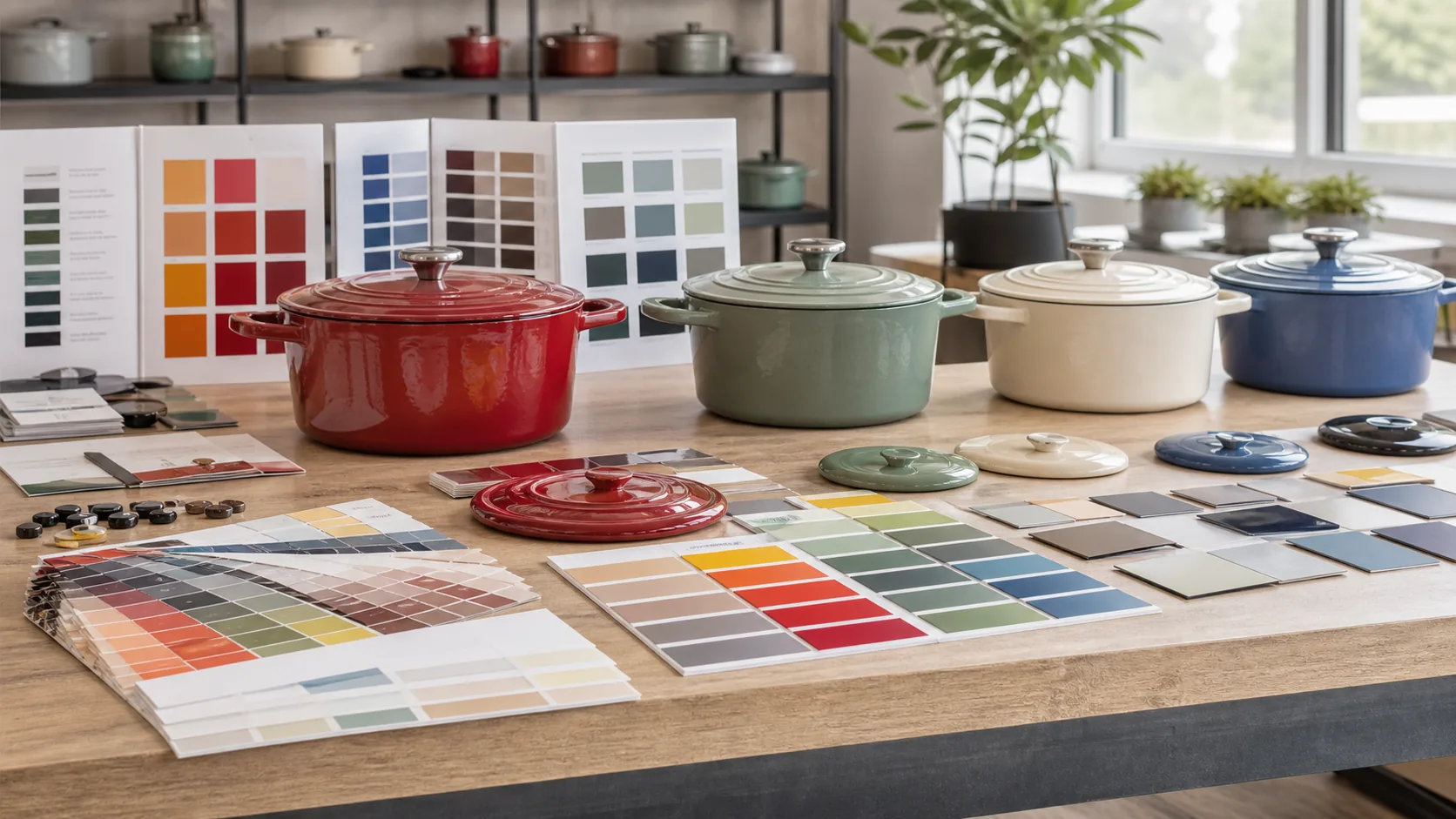 Custom enamel color swatches for Dutch oven OEM sample planning