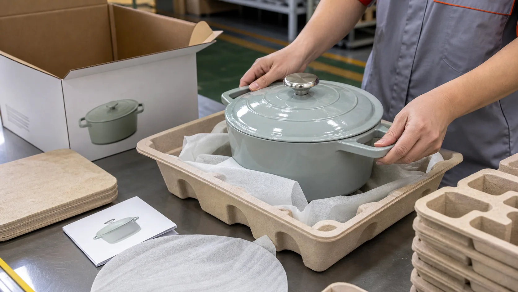 Protective packaging insert for enameled cast iron Dutch oven private label orders