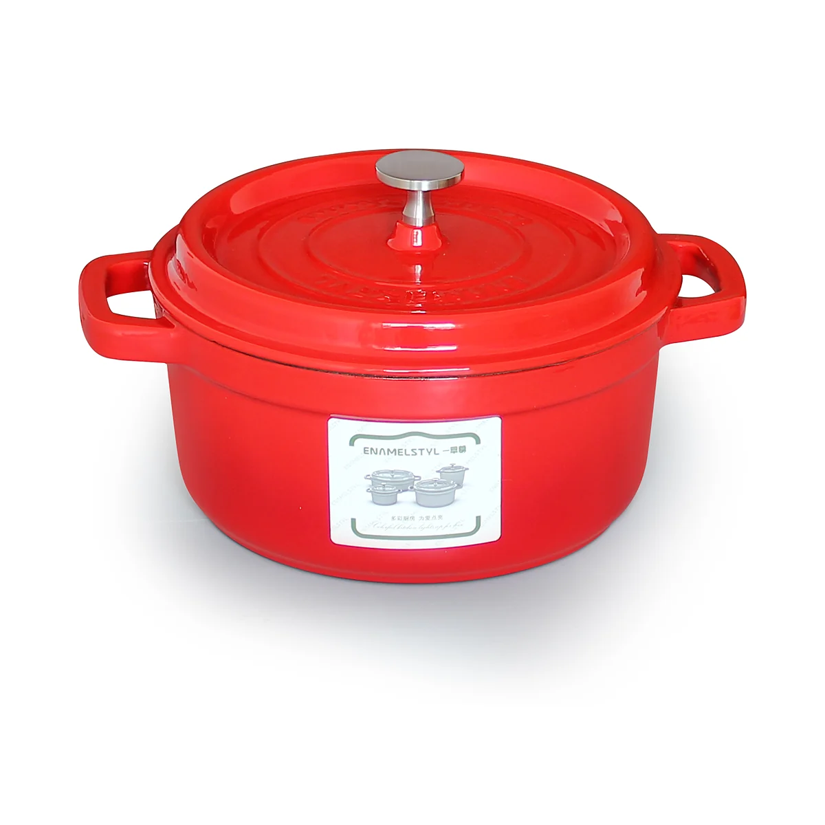 Open round enameled cast iron Dutch oven for OEM buyers